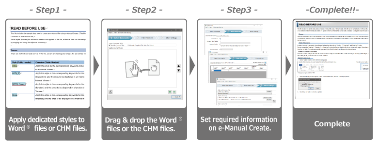 [ฟังก์ชันสร้างคู่มือ] ช่วยให้ผู้ใช้ทุกคนสร้าง e-Manual จากไฟล์ Word&reg; หรือไฟล์ CHM ได้ง่าย