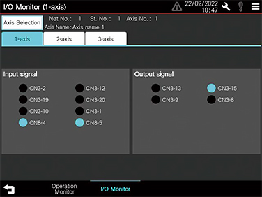 หน้าจอตรวจสอบ I/O *สำหรับ Servo amplifier 1 แกน
