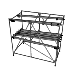 Slim FIFO rack with suspended material transport