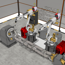 Arc Welding Cell with Multirobot FullySynchronous and One-axis positioner (OLP)
